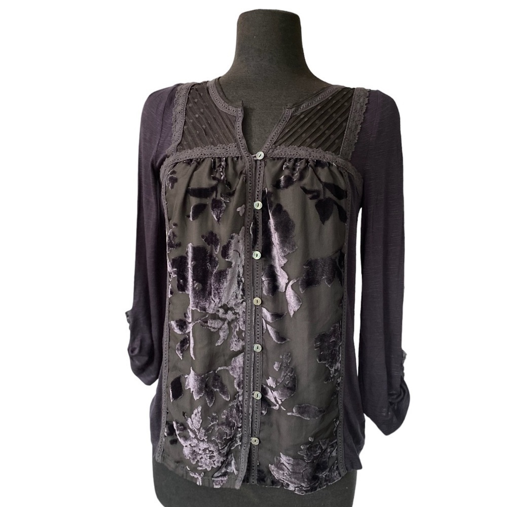 Anthropologie Meadow Rue Gray 3/4 Sleeves Top